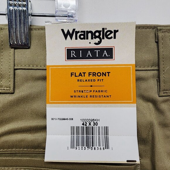 Wrangler Riata Mens Flat Front Relaxed Fit Chino Pants Size 42X30 Stretch  Khaki - Picture 4 of 10